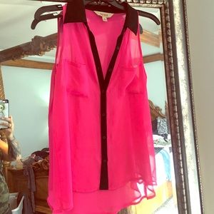 Hot Pink Sheer Top with Black Trim